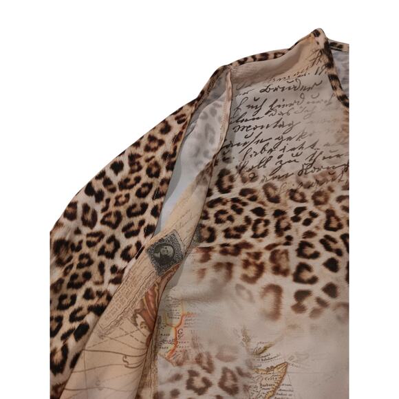 CHICO'S 1 Cute Travel Print Split Sleeves Blouse‎ Top M/8 Animals Maps Safari - Picture 7 of 16